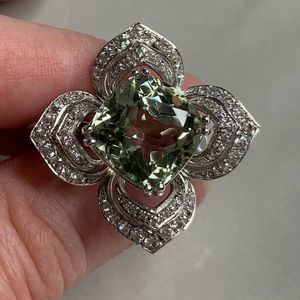 Prasiolite green amethyst sterling silver flower ring 6